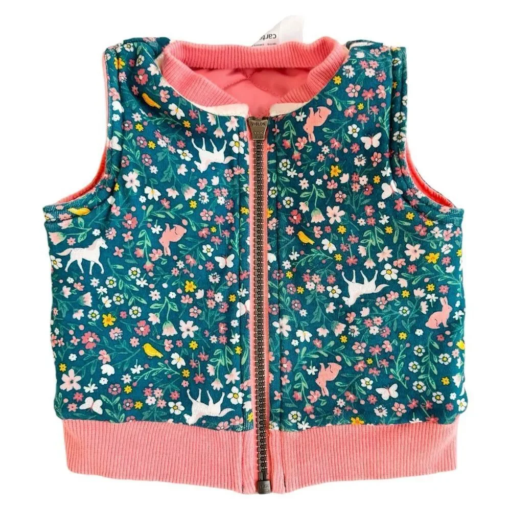 Carter’s Baby Girls Pink Zip Front Floral Print Cotton Lined Vest. 3 Months.